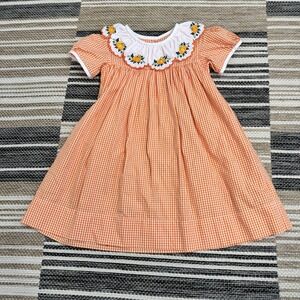 Addie & Hadlie Dress Girls 4T Orange Gingham Pumpkin Embroidered Fall Holiday